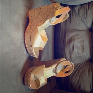 5 tan sparkle wedge heels
